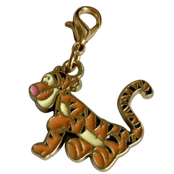 Vintage Disney Tigger Clip On Charm Enamel Gold Tone Zipper Pull Bag Signed Pooh - Picture 1 of 9